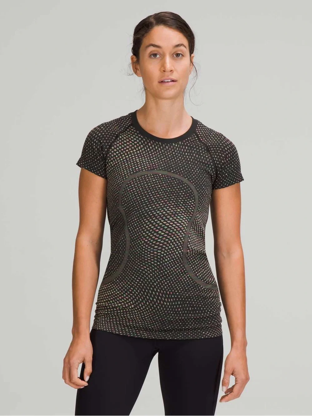 048. Lululemon Swiftly Tech Short Sleeve Shirt 2.0 Grid Warp Black neon rainbow